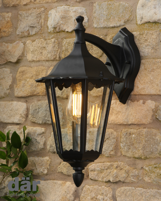 Dar Lighting Eddard Outdoor IP44 Matt Black & Glass Wall Light