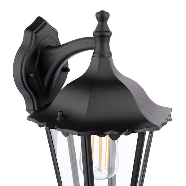 Dar Lighting Eddard Outdoor IP44 Matt Black & Glass Wall Light