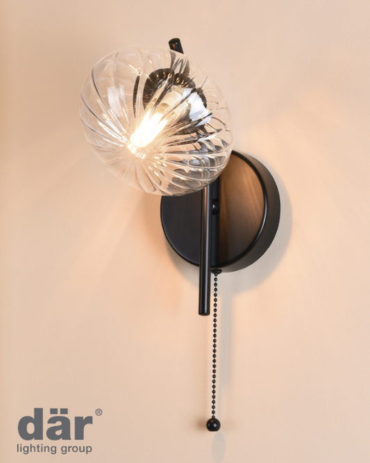 Dar Lighting Ede Matt Black & Glass Wall Light