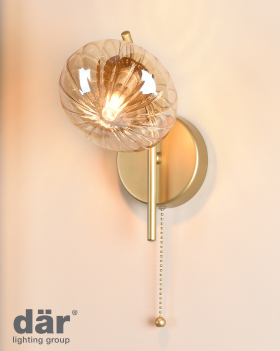Dar Lighting Ede Satin Gold & Amber Glass Wall Light