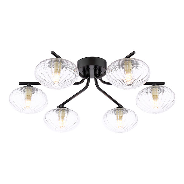 Dar Lighting Ede 6 Light Matt Black & Glass Semi Flush