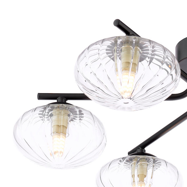 Dar Lighting Ede 6 Light Matt Black & Glass Semi Flush