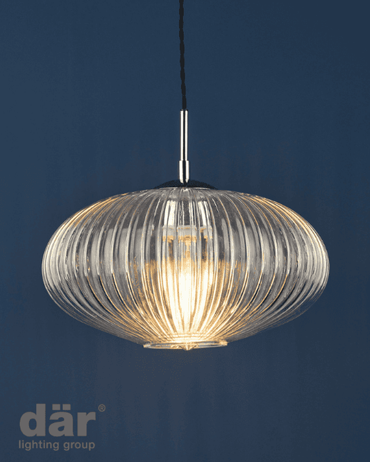 Dar Lighting Edmond 1 Light Polished Chrome & Ribbed Glass Single Pendant