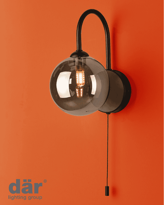Dar Lighting Eissa Matt Black & Smoked Glass Wall Light