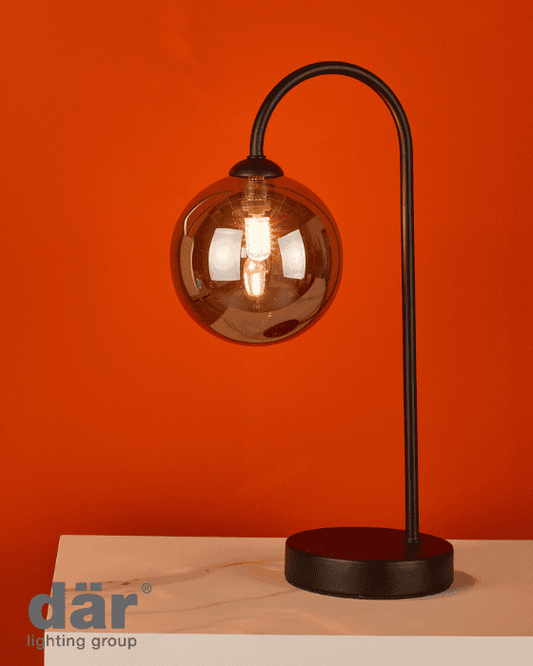 Dar Lighting Eissa Matt Black & Smoked Glass Touch Table Lamp