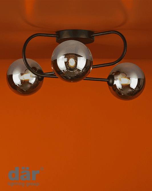 Dar Lighting Eissa 3 Light Matt Black & Smoked Glass Semi Flush