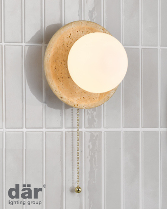 Dar Lighting Elgor Bathroom IP44 Travertine & Opal Glass Wall Light