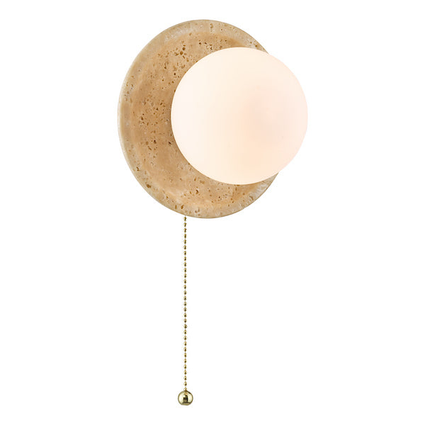 Dar Lighting Elgor Bathroom IP44 Travertine & Opal Glass Wall Light