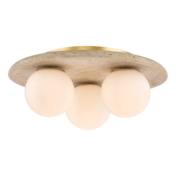 Dar Lighting Elgor Bathroom IP44 3 Light Travertine & Opal Glass Flush