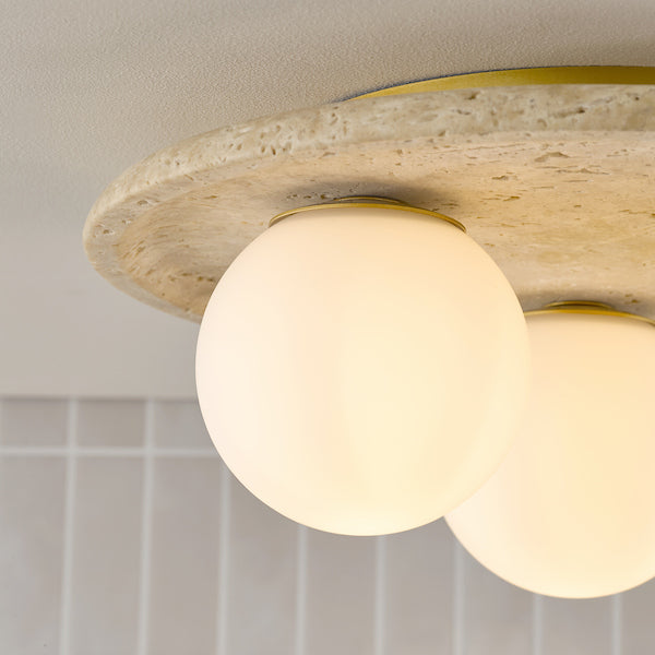 Dar Lighting Elgor Bathroom IP44 3 Light Travertine & Opal Glass Flush