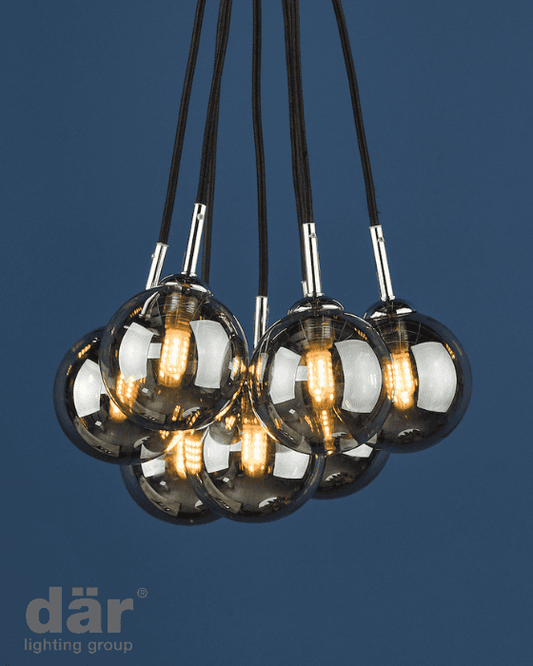 Dar Lighting Elpis 7 Light Polished Chrome & Smoked Glass Cluster Pendant