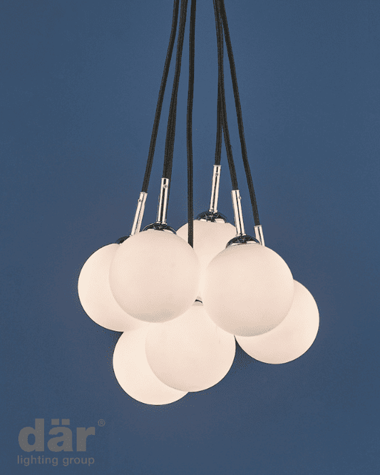 Dar Lighting Elpis 7 Light Polished Chrome & Opal Glass Cluster Pendant