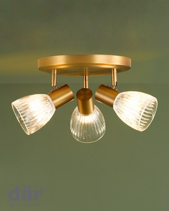 Dar Lighting Elron 3 Light Plate Antique Bronze & Ribbed Glass Spotlight