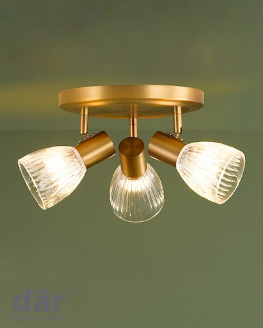 Dar Lighting Elron 3 Light Plate Antique Bronze & Ribbed Glass Spotlight