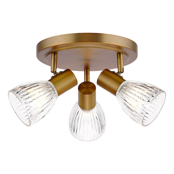 Dar Lighting Elron 3 Light Plate Antique Bronze & Ribbed Glass Spotlight