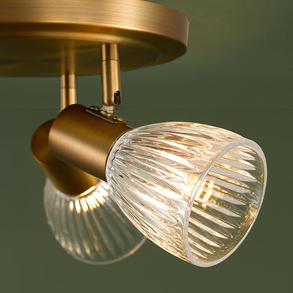 Dar Lighting Elron 3 Light Plate Antique Bronze & Ribbed Glass Spotlight