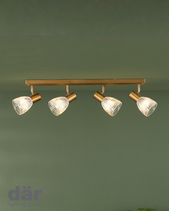 Dar Lighting Elron 4 Light Antique Bronze & Ribbed Glass Bar Spotlight