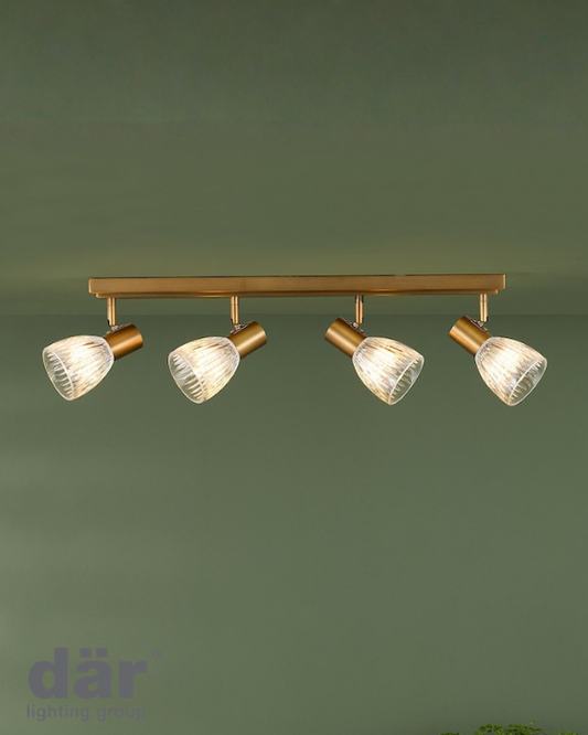 Dar Lighting Elron 4 Light Antique Bronze & Ribbed Glass Bar Spotlight