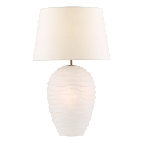 Dar Lighting Encara White Glass & Antique Bronze Dual Lit Table Lamp With Linen Shade