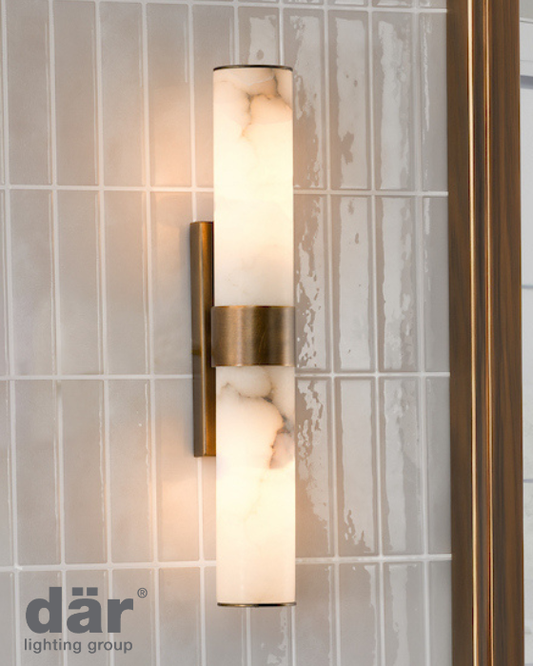 Dar Lighting Eneco Bathroom IP44 2 Light Antique Bronze & Natural Alabaster Wall Light