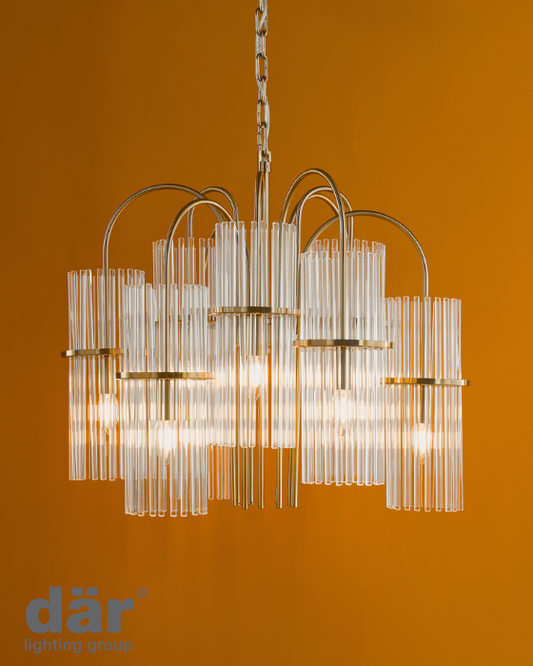 Dar Lighting Eniola 9 Light Pendant Natural Brass and Glass