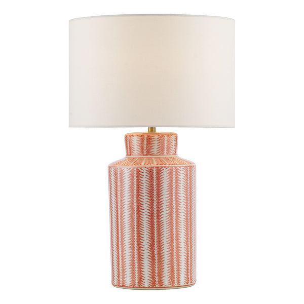 Dar Lighting Ennio Red Ceramic & Antique Brass Table Lamp With Linen Shade