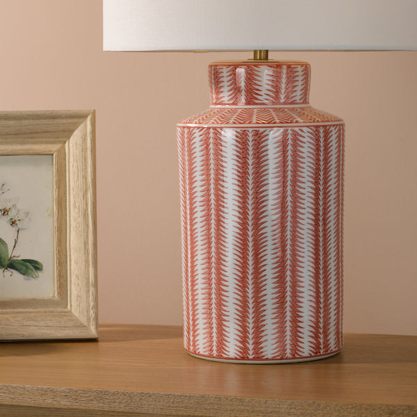 Dar Lighting Ennio Red Ceramic & Antique Brass Table Lamp With Linen Shade