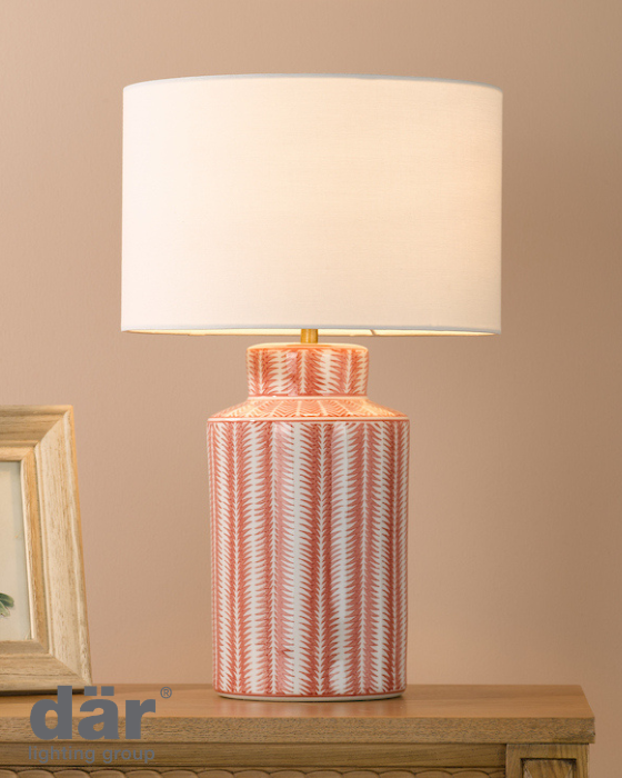 Dar Lighting Ennio Red Ceramic & Antique Brass Table Lamp With Linen Shade