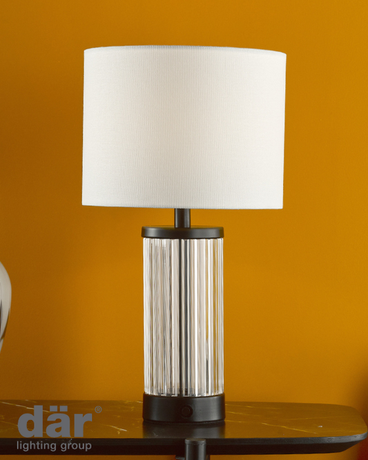 Dar Lighting Enrico LED Satin Black & Glass Rechargeable Table Lamp With Shade