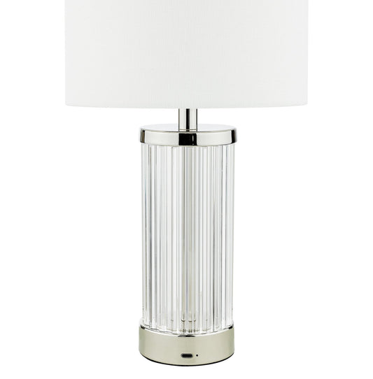 Dar Lighting Enrico LED Polished Nickel & Glass Rechargeable Table Lamp With Shade