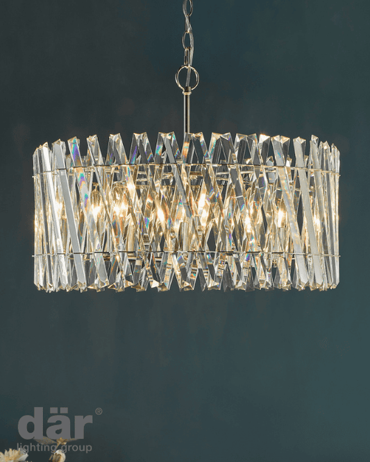 Dar Lighting Entwine 8 Light Polished Nickel & Crystal Pendant
