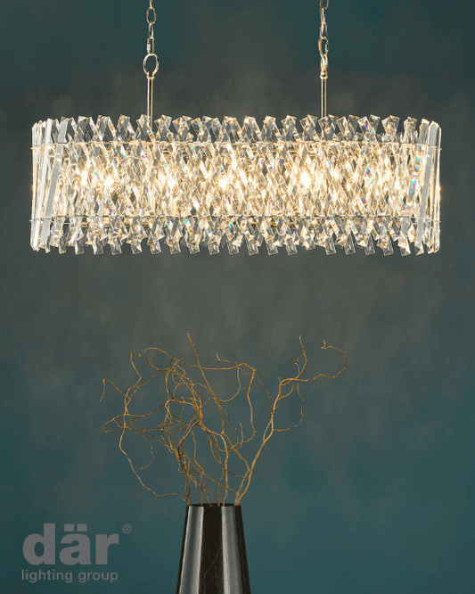 Dar Lighting Entwine 10 Light Polished Nickel & Crystal Bar Pendant