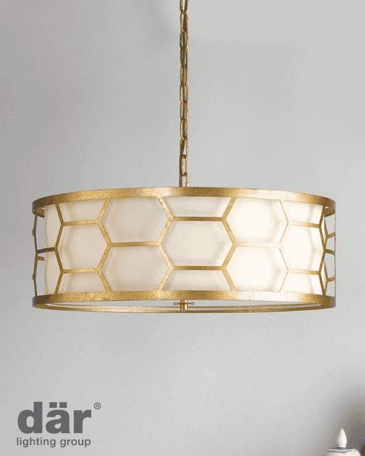 Dar Lighting Epstein 4 Light Gold & Ivory Pendant