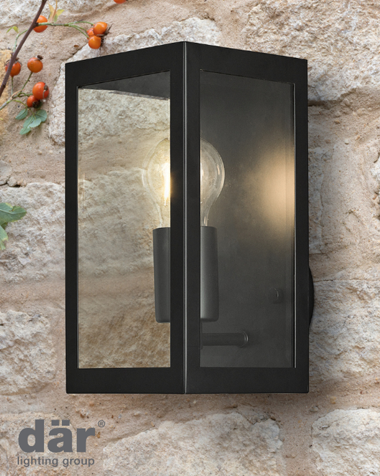 Dar Lighting Era Outdoor IP44 Black & Glass Wall Light