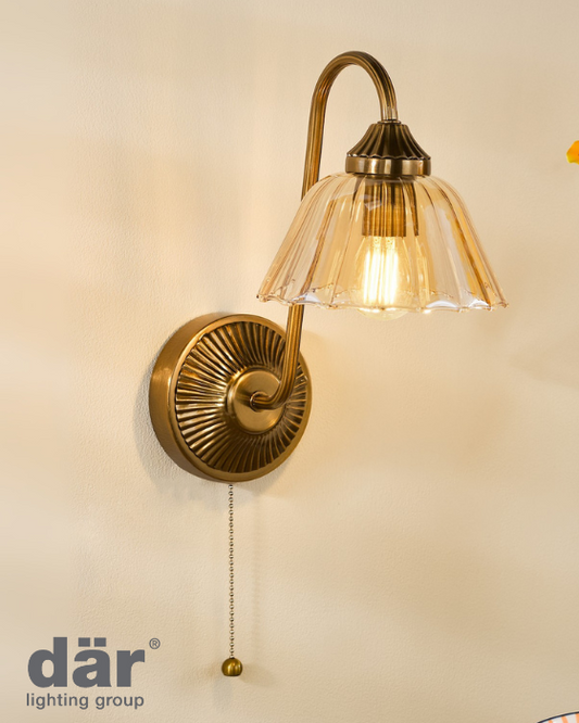 Dar Lighting Erika Antique Bronze & Amber Glass Wall Light