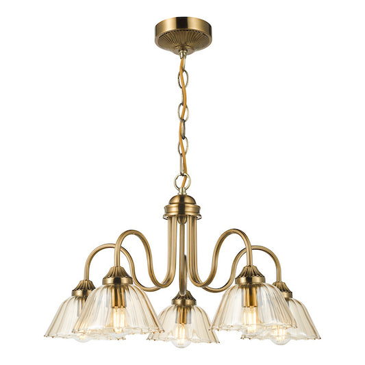 Dar Lighting Erika 5 Light Antique Bronze & Amber Glass Pendant