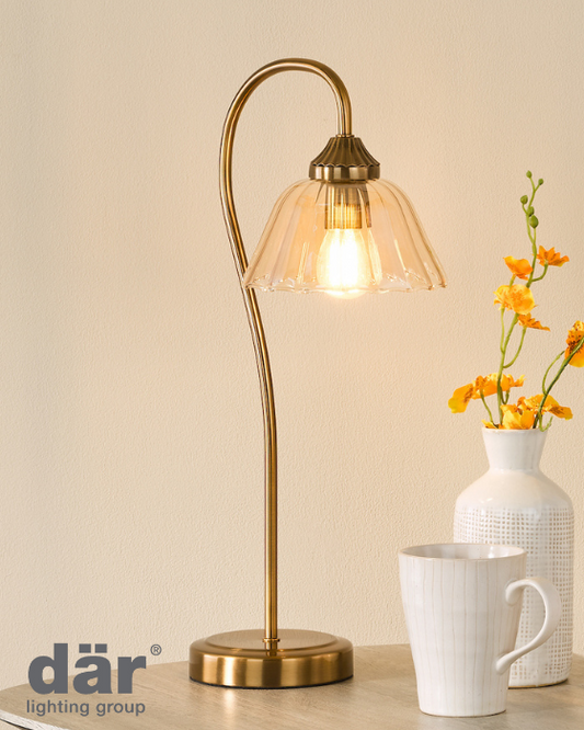 Dar Lighting Erika Antique Bronze & Amber Glass Table Lamp