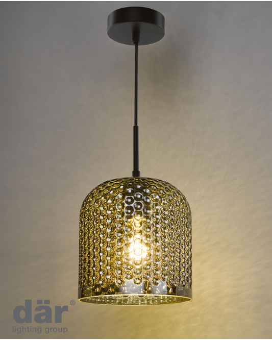Dar Lighting Esila Matt Black & Smoked Glass Pendant