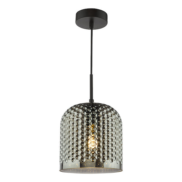 Dar Lighting Esila Matt Black & Smoked Glass Pendant