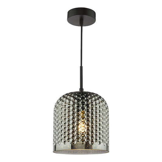 Dar Lighting Esila Matt Black & Smoked Glass Pendant