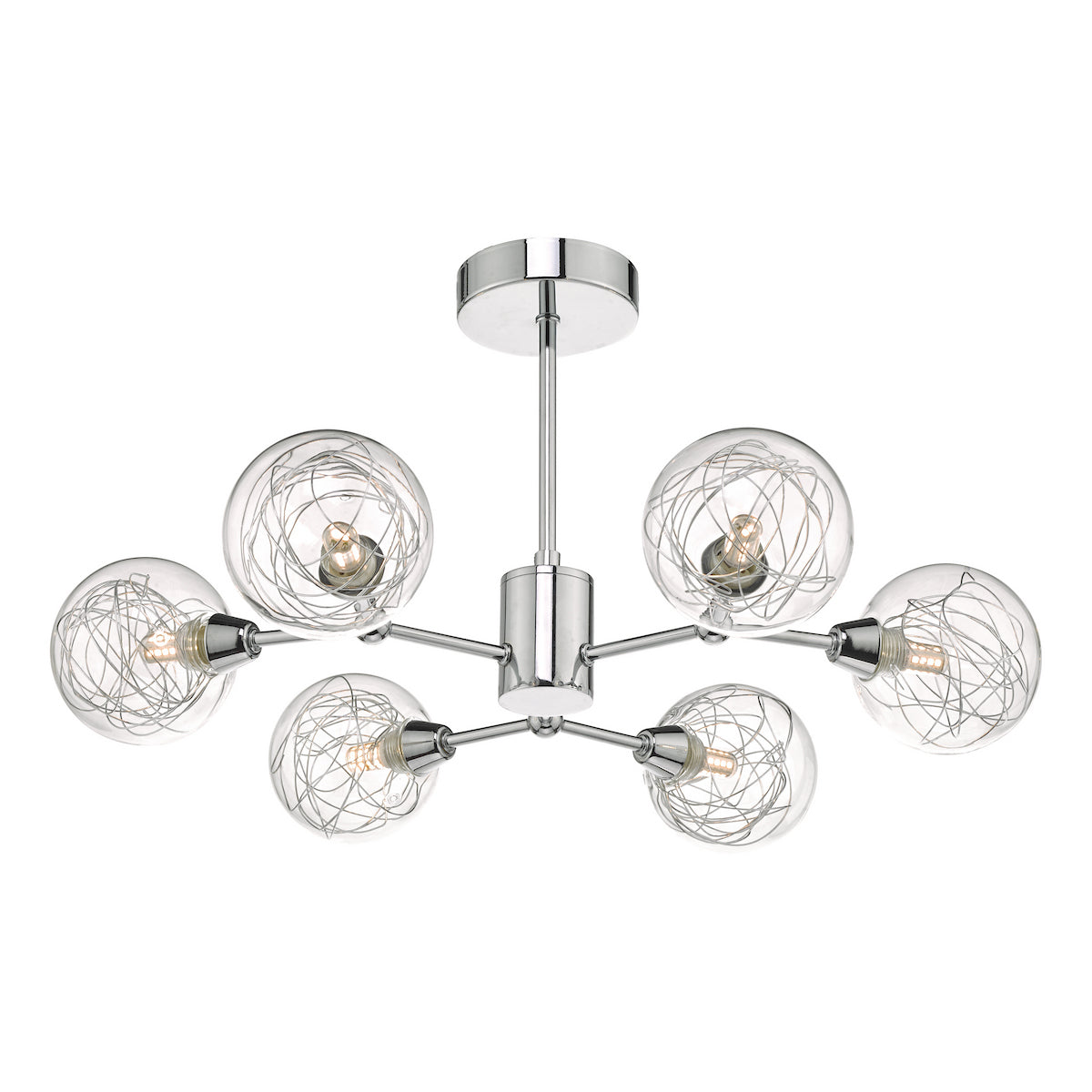 Dar Lighting modern chandelier with glass shades on a white background