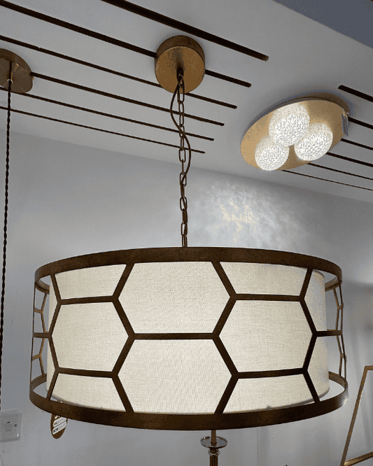 EX-DISPLAY Dar Lighting Epstein 4 Light Gold & Ivory Pendant