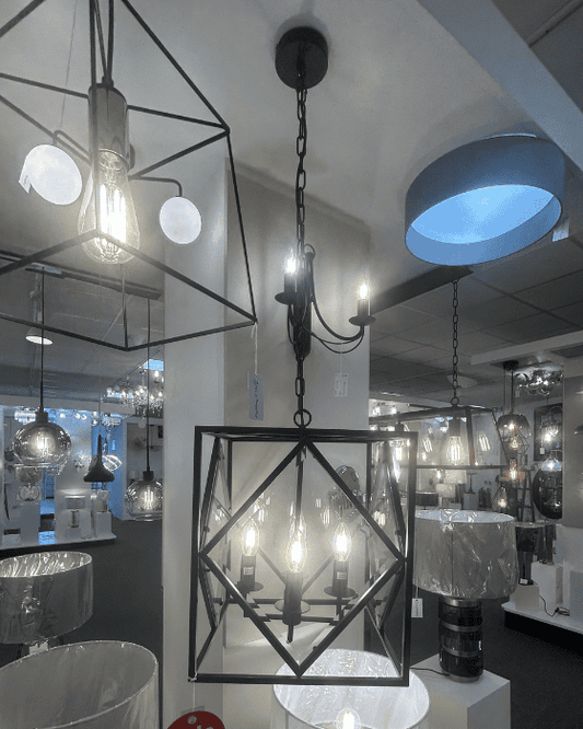 EX-DISPLAY Dar Lighting Jepsen 4 Light Lantern Black Bevelled Edge Glass