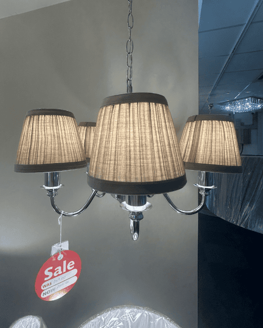 EX-DISPLAY Laura Ashley Ellis 5 Light Polished Chrome Pendant With Grey Shades