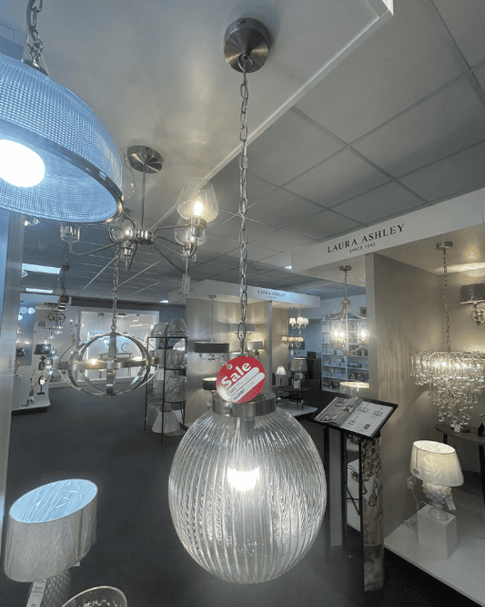 EX-DISPLAY Dar Lighting Tamara Satin Nickel & Ribbed Glass Pendant