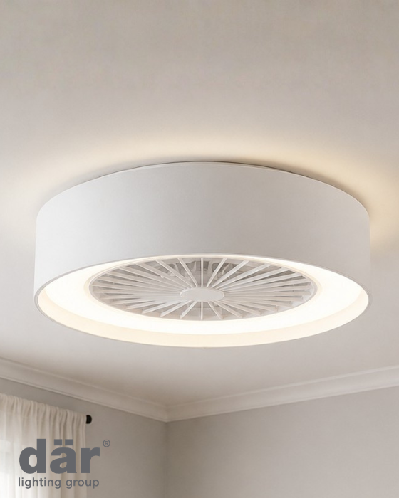 Dar Lighting Flush White LED Fan With Shade