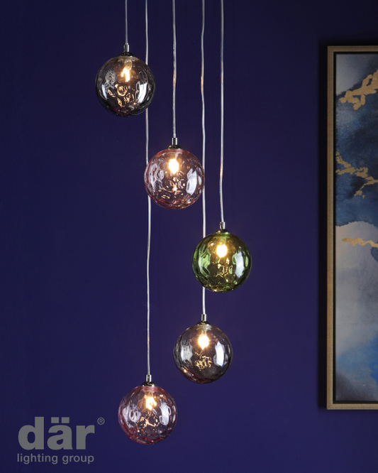 Federico 5 Light Polished Chrome & Mixed Coloured Glass Cluster Pendant