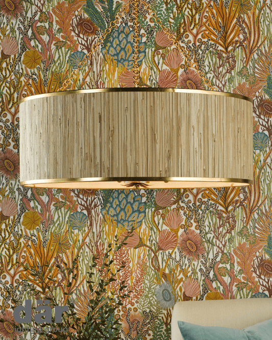 Dar Lighting Fenella 8 Light Gold Leaf & Seagrass Pendant