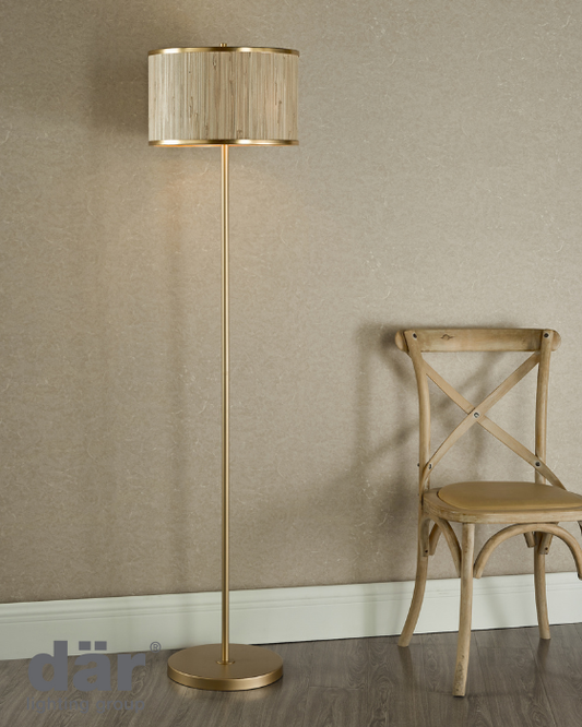 Dar Lighting Fenella 3 Light Gold Leaf & Seagrass Floor Lamp