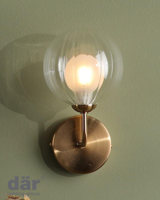 Dar Lighting Feya Antique Bronze & Clear Opal Glass Wall Light